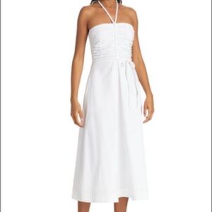 Veronica Beard Tucker Ruched Halter Midi Dress in white